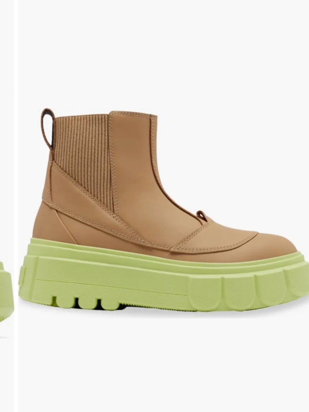 Chunky Platform Chelsea Boot - Tan Upper with Lime Green Sole